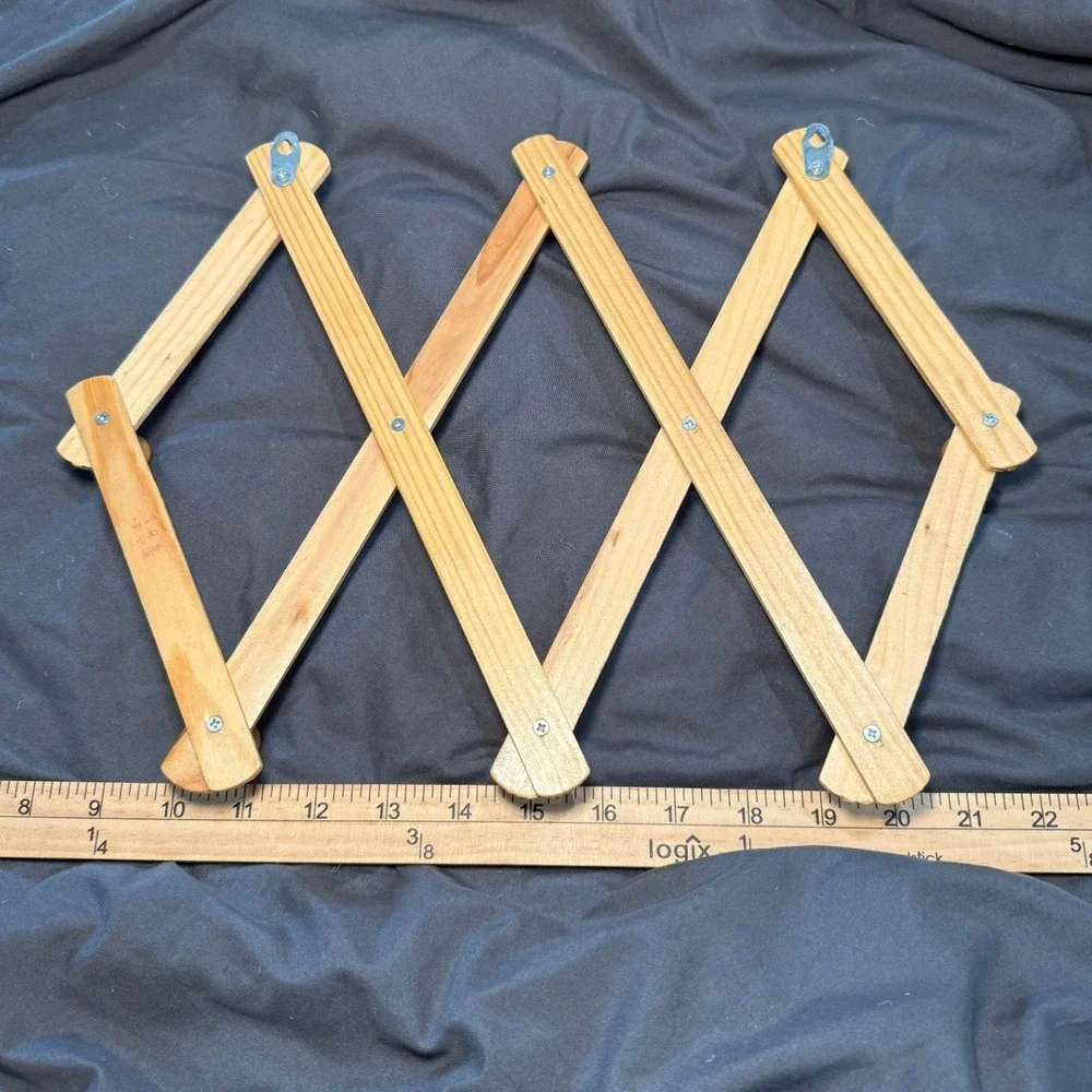 Vintage‎ Wooden Accordion Wall Rack Expandable 10 Peg Hook Hat Coat Cup Rack